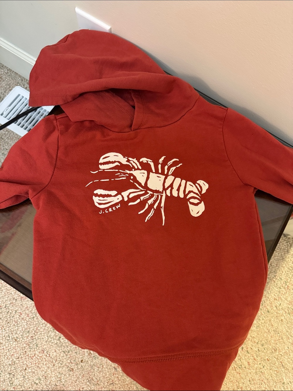 J. Crew Kids Rust Red Hoodie with White Lobster Print